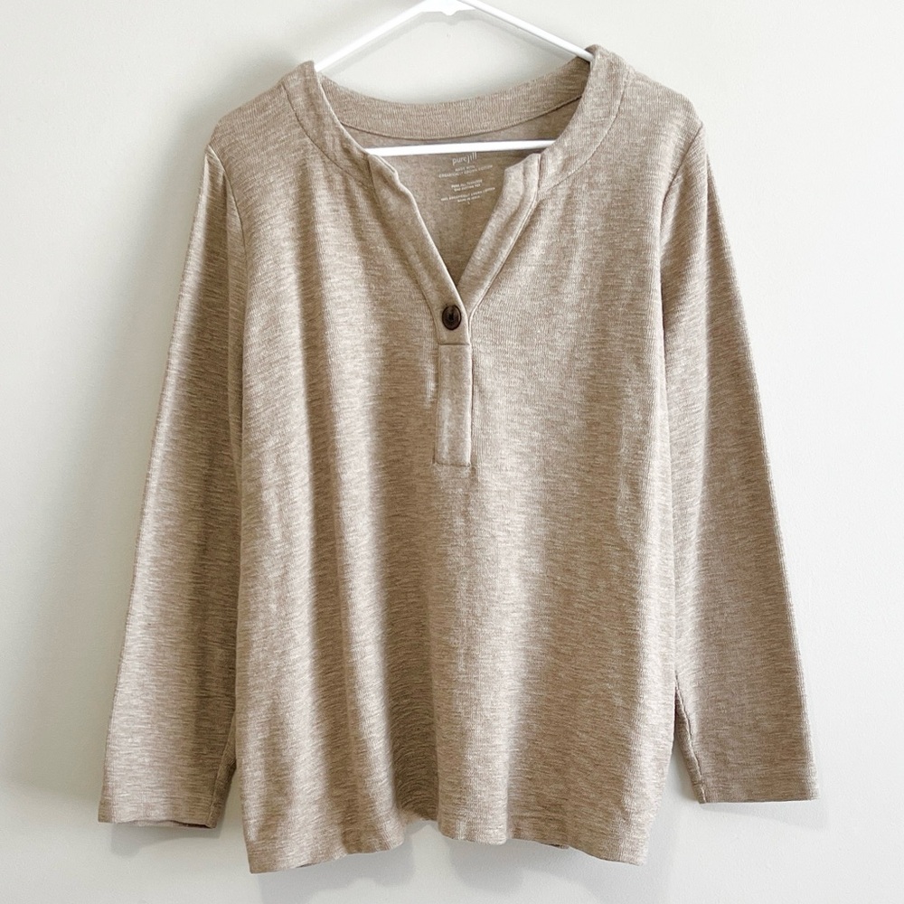 J. Jill Pure Jill Organic Cotton Textured One Button Long Sleeve Top